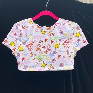 SMOOTHEZ by Aerie Graffiti like Crop Top Vibrant Design Size L Non Slip Hem